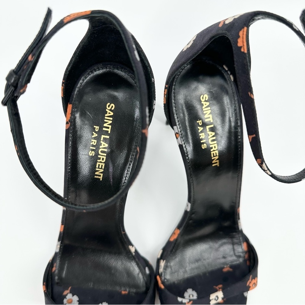 SAINT LAURENT Bea Ankle Strap Sandals Heels Polka Dot Floral Mixed - Picture 6 of 12
